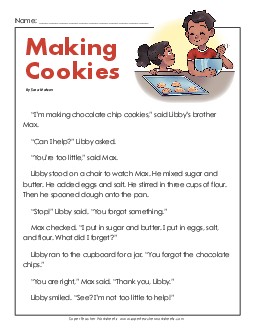 Making Cookies 2nd Grade Reading Comprehension Worksheet