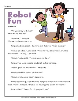 Robot Fun 2nd Grade Reading Comprehension Worksheet