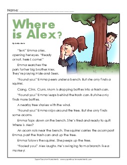 Where's Alex? 2nd Grade Reading Comprehension Worksheet