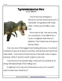 Tyrannosaurus Rex Dinosaurs Worksheet