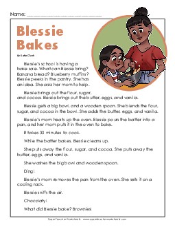 Blessie Bakes 2nd Grade Reading Comprehension Worksheet