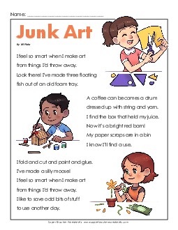 Junk Art (Poem) 2nd Grade Reading Comprehension Worksheet