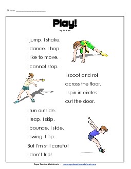 Play (Poem) Reading Comprehension Worksheet