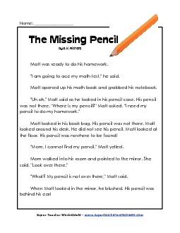 The Missing Pencil 1st Grade Reading Comprehension Worksheet