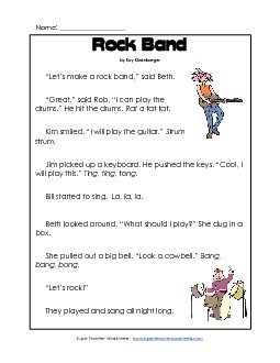 Rock Band Free 1st Grade Reading Comprehension Worksheet