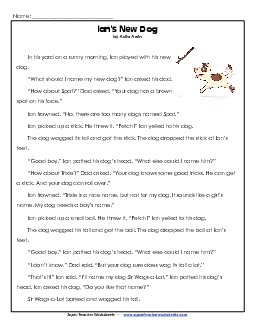 Ian Names His Dog 1st Grade Reading Comprehension Worksheet