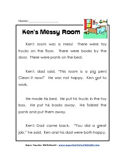 Messy Bedroom 1st Grade Reading Comprehension Worksheet