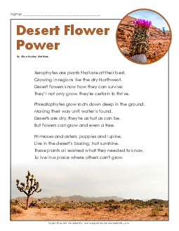 Desert Flower Power (Poem) 4th Grade Reading Comprehension Worksheet