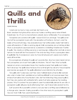 Quills and Thrills (Article) 4th Grade Reading Comprehension Worksheet