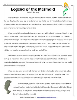 Legend of the Mermaid 4th Grade Reading Comprehension Worksheet