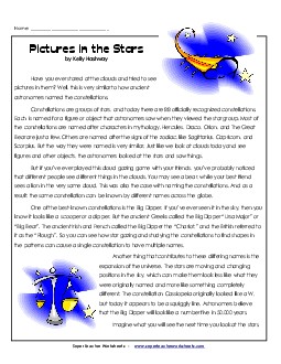 Constellations Article & Questions Reading Comprehension Worksheet