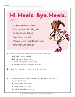 High Heels (Short Poem) 4th Grade Reading Comprehension Worksheet