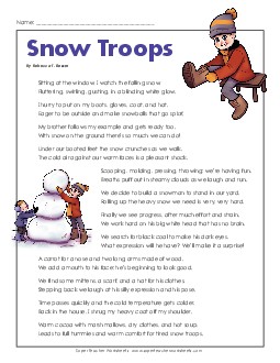 Snow Troops (Poem) 4th Grade Reading Comprehension Worksheet