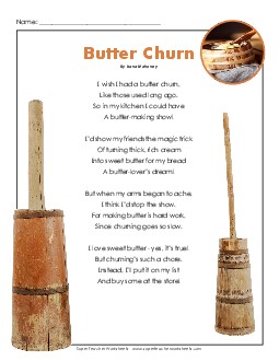 Butter Churn 4th Grade Reading Comprehension Worksheet