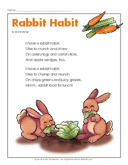 Rabbit Habit (Poem) Free 4th Grade Reading Comprehension Worksheet