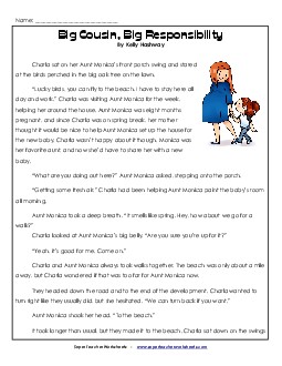 Big Cousin, Big Responsibility 4th Grade Reading Comprehension Worksheet