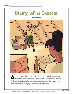 Diary of a Dancer (Fiction) 4th Grade Reading Comprehension Worksheet