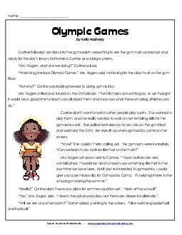 Olympic Games (Fiction) 4th Grade Reading Comprehension Worksheet