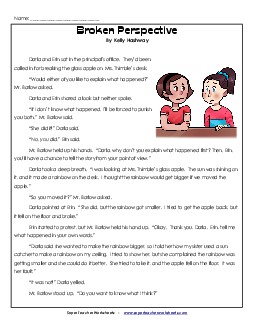 Broken Perspective (Fiction) 4th Grade Reading Comprehension Worksheet