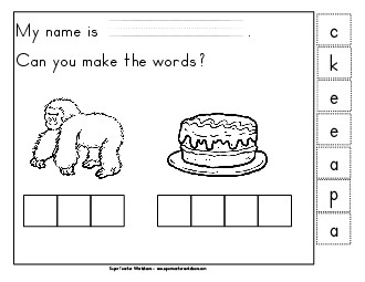 Build-a-Word #4: Ape & Cake Phonics Vowels Worksheet