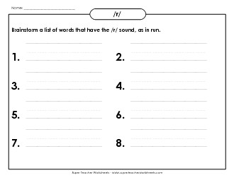 Brainstorm /r/ Words Phonics Words With Worksheet