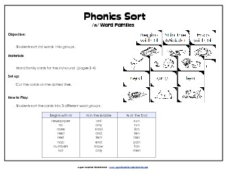 Word Sort - /n/ Phonics Words With Worksheet