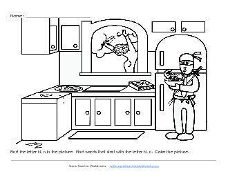 Alphabet Coloring Page - Letter N Worksheet