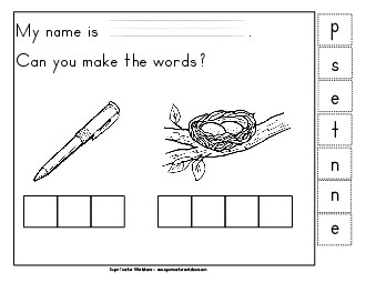 Build-a-Word: Pen & Nest Phonics Vowels Worksheet