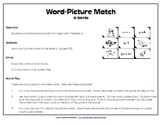 Word-Picture Match - Q Words Phonics Beginningsounds Worksheet