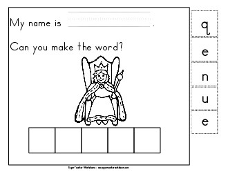 Build-a-Word: Queen Phonics Beginningsounds Worksheet