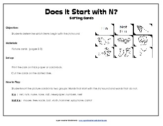 Starts With N - Sort Phonics Beginningsounds Worksheet