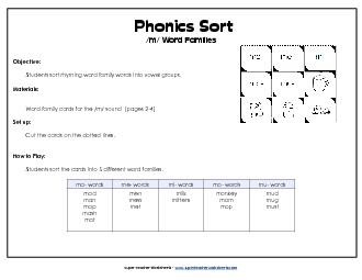 Word Sort - /m/ Phonics Words With Worksheet