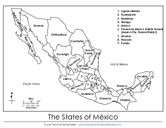 Mexico States (Labeled; English) Maps Worksheet