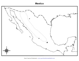 Mexico Map (Blank; English) Maps Worksheet