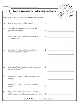 South America - Questions Maps Worksheet