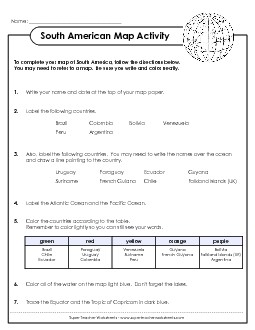 South America - Map Activity Maps Worksheet