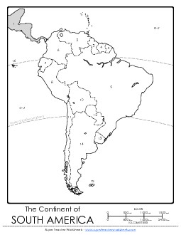 South America - Numbers Maps Worksheet