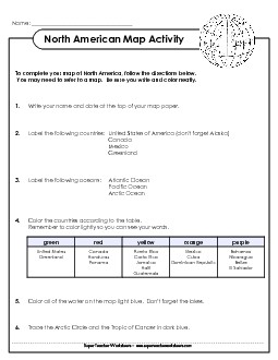 North America - Map Activity Maps Worksheet