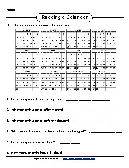 Yearly Calendar (Basic) Calendars Worksheet