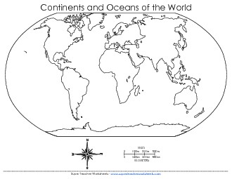 Continents & Oceans (Blank) Maps Worksheet