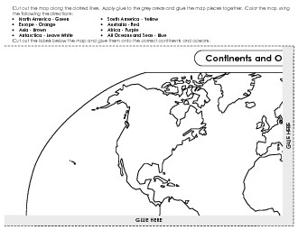 Continents (Cut & Glue) Maps Worksheet