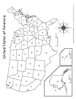 USA Numbered States Map Maps Worksheet