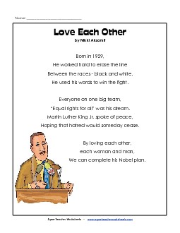 Love Each Other (Poem) Poems Worksheet