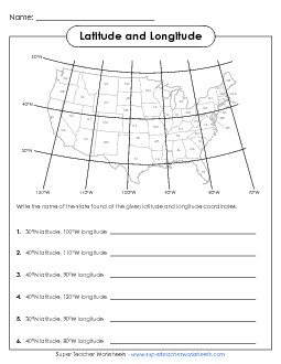 USA Latitude and Longitude 3 (Easiest) Maps Worksheet