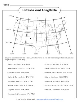 USA Latitude and Longitude 2 Maps Worksheet