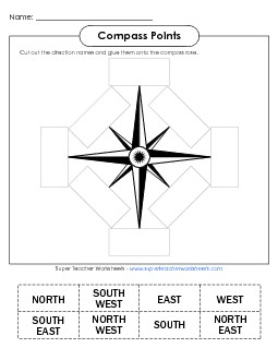 Compass Points - Cut & Glue Maps Worksheet