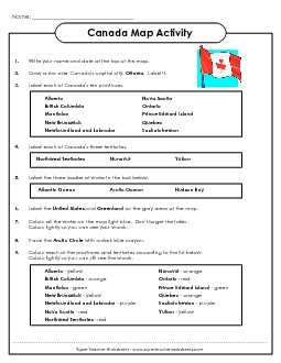 Canada - Map Activity Worksheet