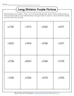 Division Picture Puzzle: Superheroes Worksheet