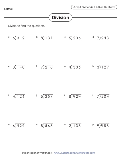 Long Division (w/ Remainders) Worksheet