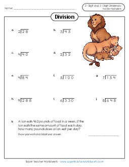 Division - 2 and 3-Digit Dividends Worksheet